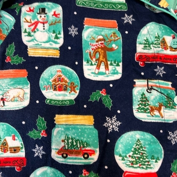 Nick & Nora Snow Globe Sock Monkey Pajama Top Blue EUC Sz XXL - Picture 8 of 8